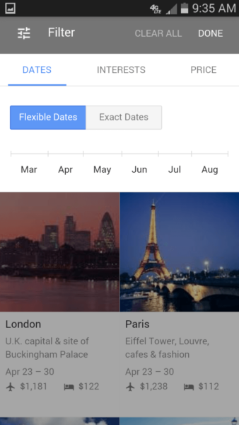 Google destination dates