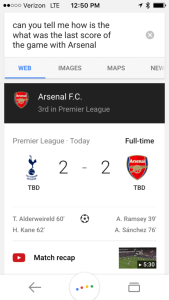 Last Game With Arsenal Query Response