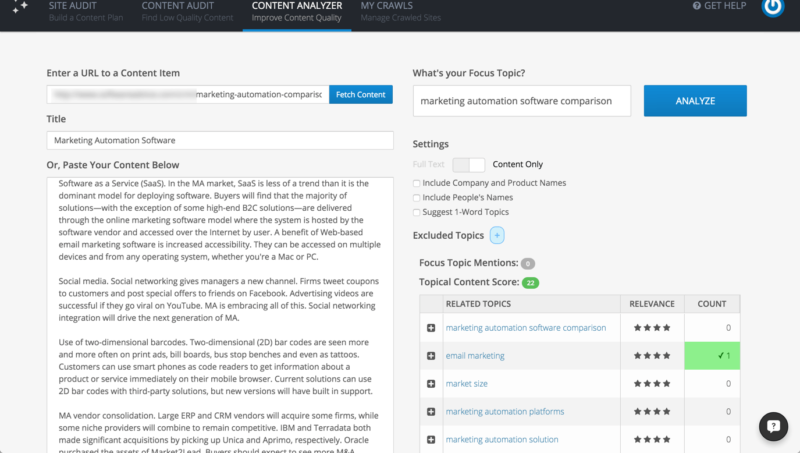 MarketMuse Content Analyzer