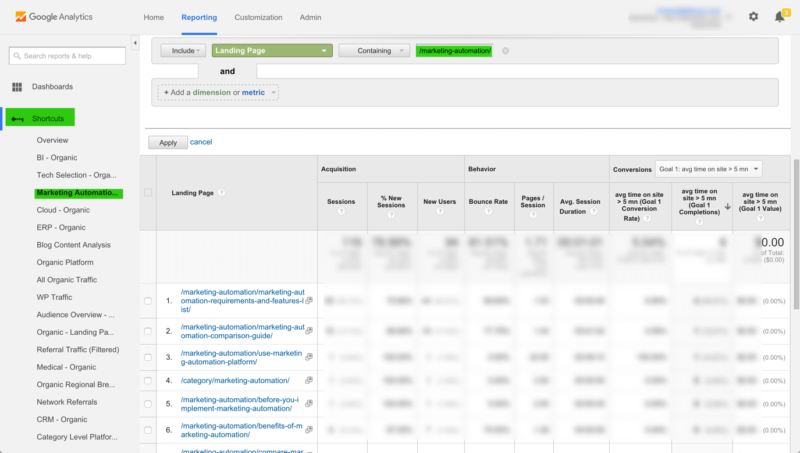 Google Analytics Page Filter