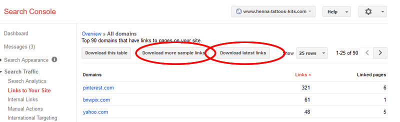 Downloading backlinks from Search Console