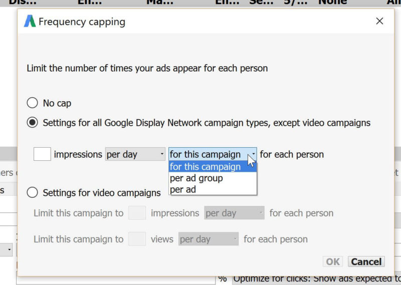 frequency caps in adwords editor