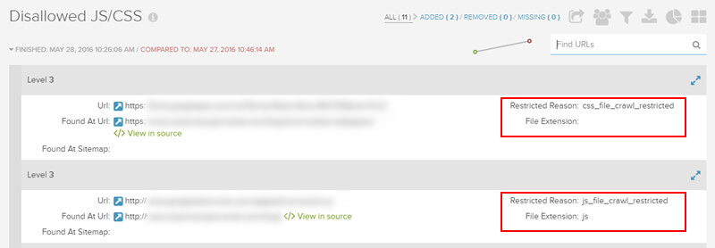 disallowed js and css report in deep crawl 2