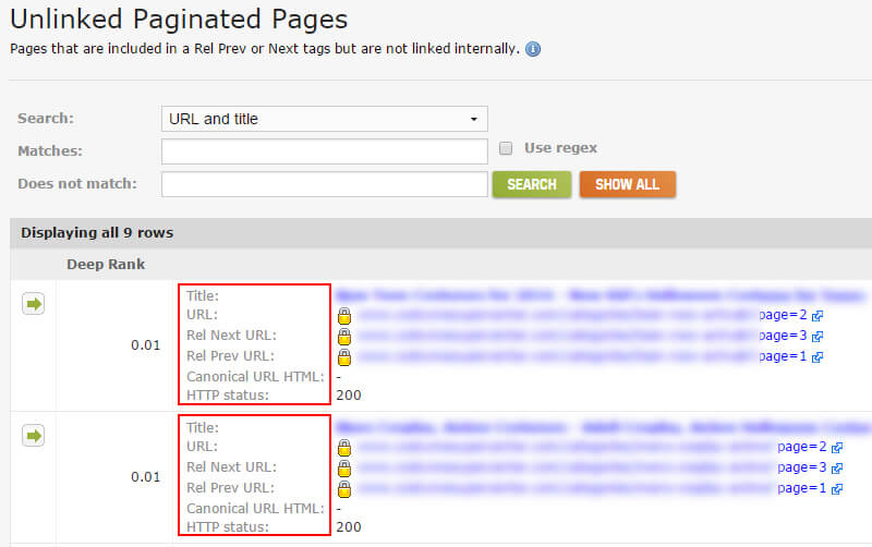 unlinked pages report in deep crawl