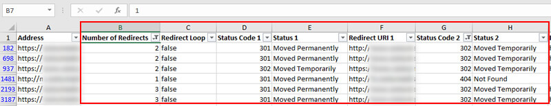 redirect chains report in Excel