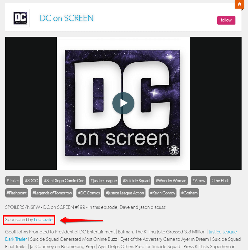 Loot Crate Sponsorship DC On Screen