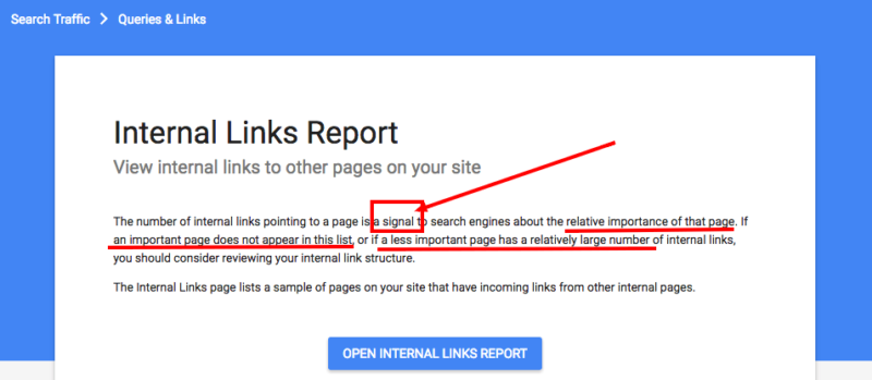 internal links signals report