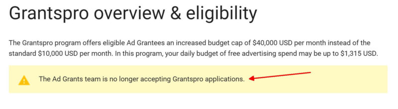 google no longer taking Grantspro applications