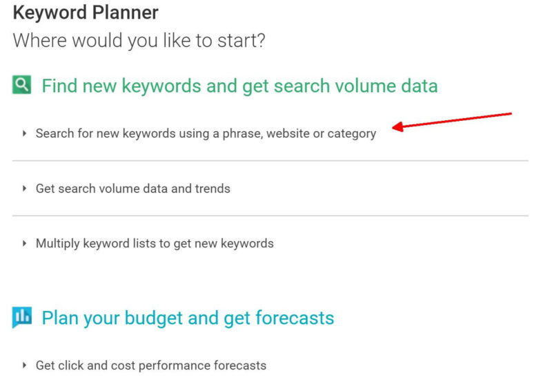 keyword planner start