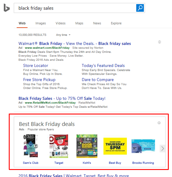 Black Friday flyer ad carousel on Bing.