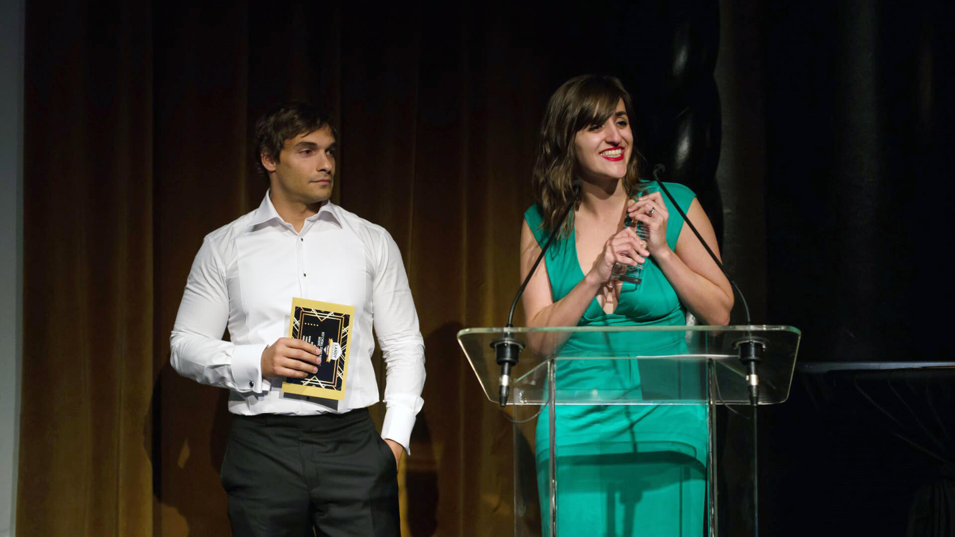 Todd Silverstein and Alyssa Esker of Edelman accept the Landy for Best Overall Search Marketing Initiative.