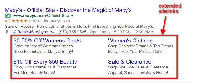 sitelink extension extended sitelinks