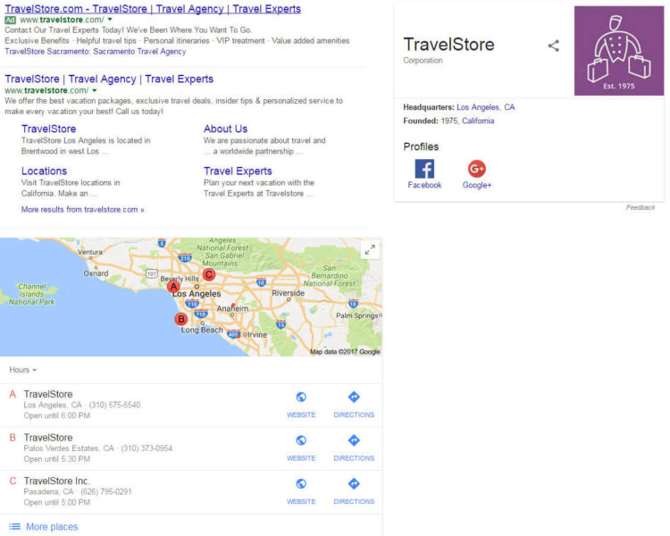 TravelStore Knowledge Graph Panel and Local Pack