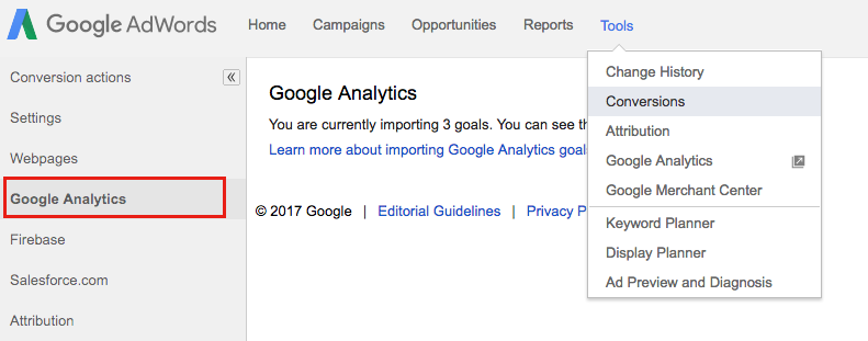 Figure 5: Google AdWords Tools screen