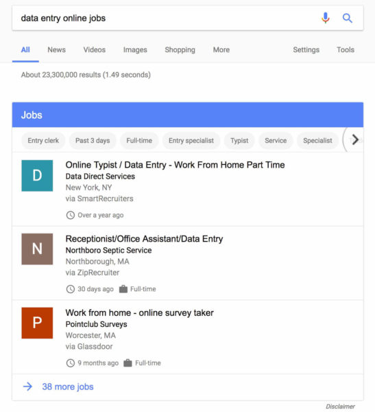 Google Jobs Results Industry