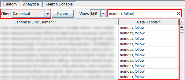 Crawl Filter Screaming Frog Canonical Noindex