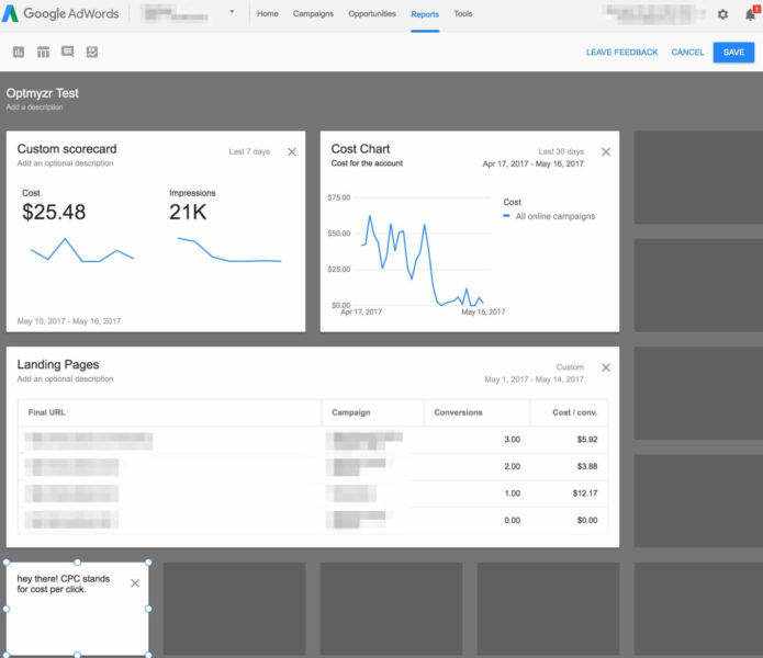 Google Adwords Report Dash Modules Test