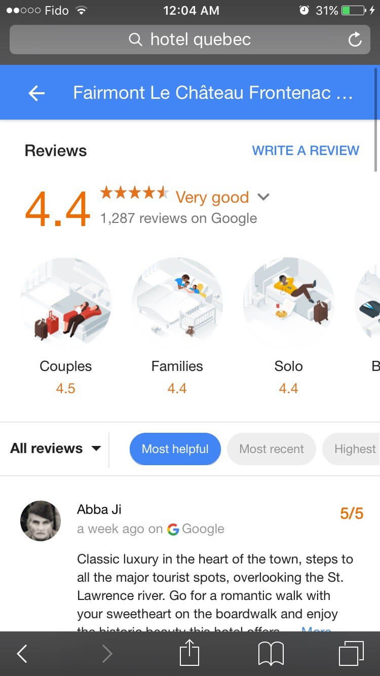 Google Local Reviews Travler Type
