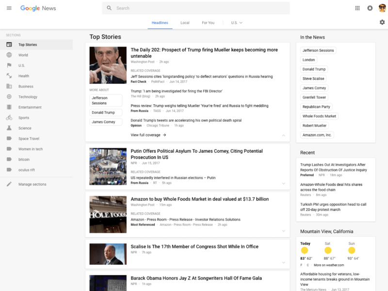 Google News Screen 1