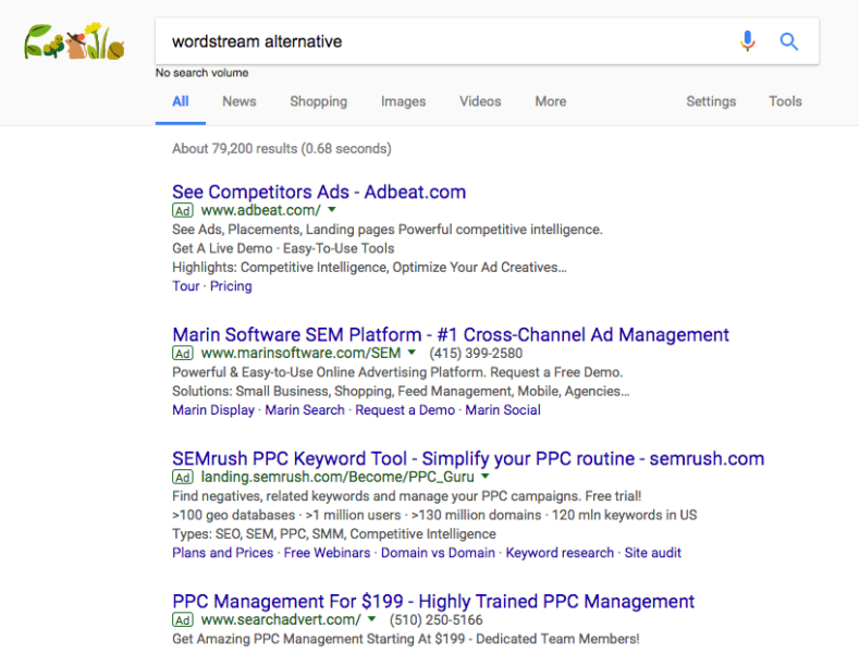 wordstream alternative SERPS page