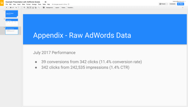 Automatic Slide With AdWords Data