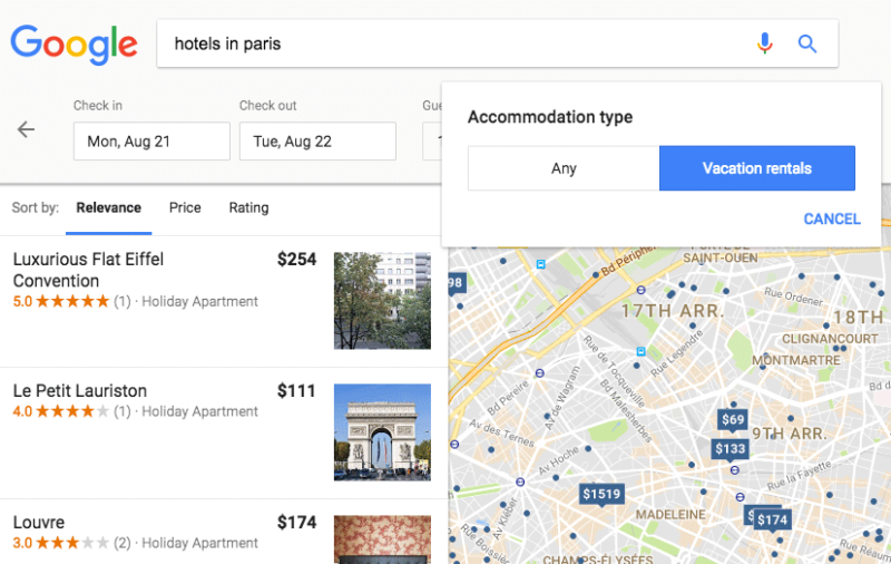 Google Maps Vacation Rentals