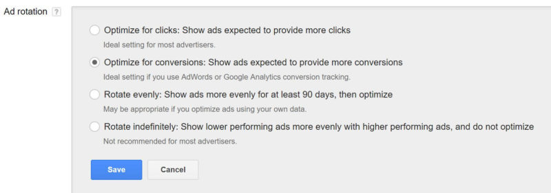 Google Adwords Ad Rotation Settings 082917