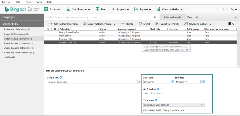 bing ads editor extension scheduling