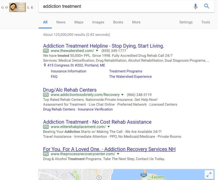 Google Addiction Treatment Search Results Ads