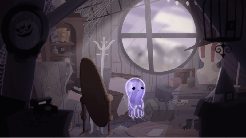 Google's Halloween Google Doodle ghost game: still fun in April.