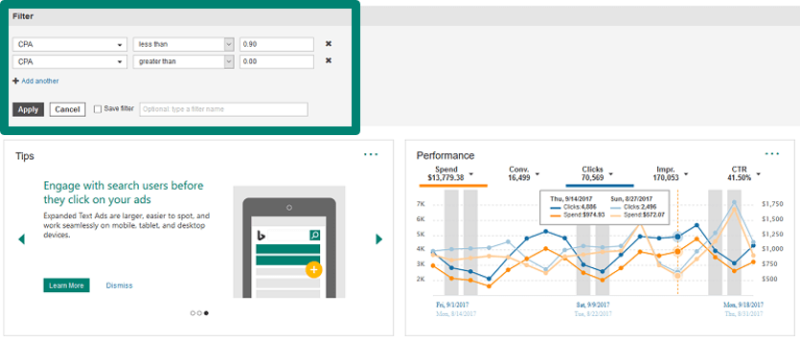 Bing Ads Overview Tab Filters