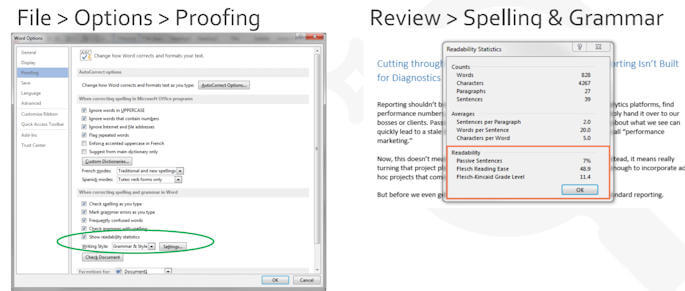 Microsoft Word Readbility Scoring