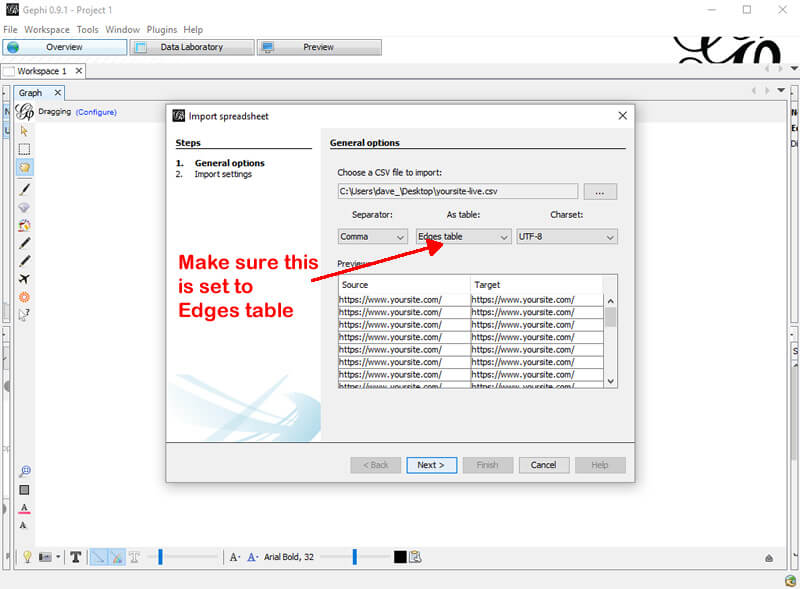 Importing to Gephi