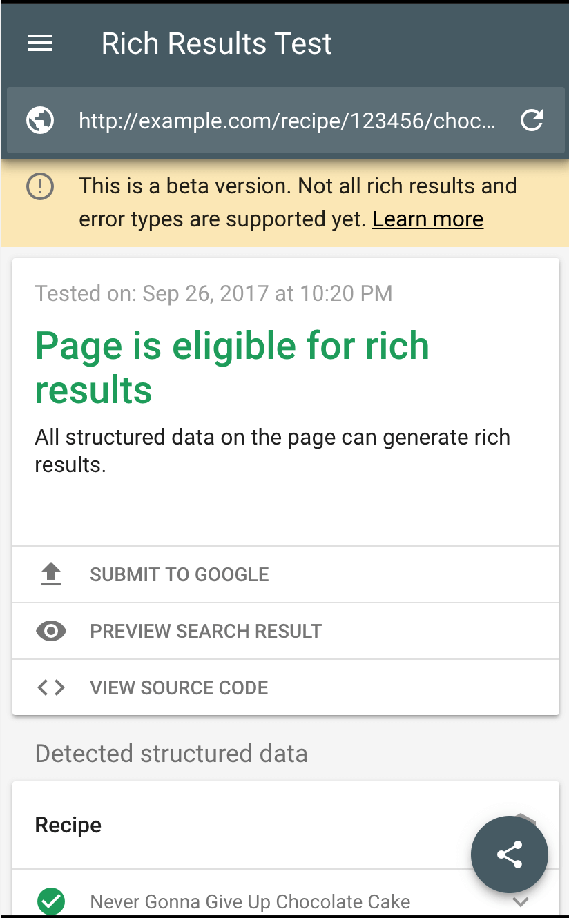 Rich Results Google Testing Tool