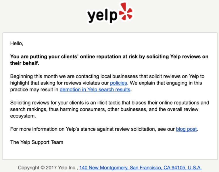 Yelp Email