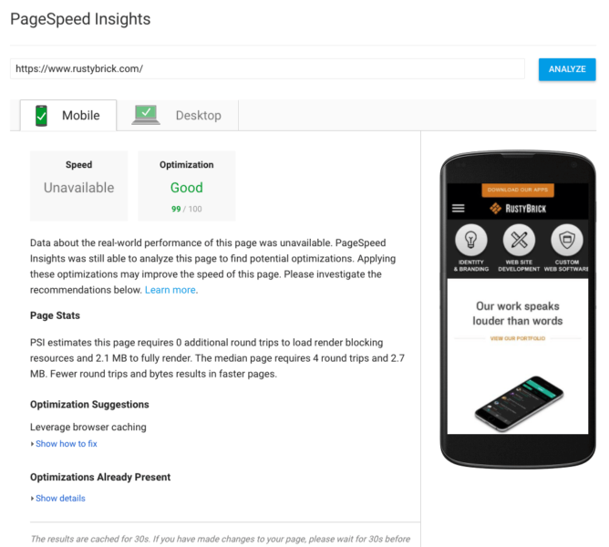 Google Page Speed Insights Rb