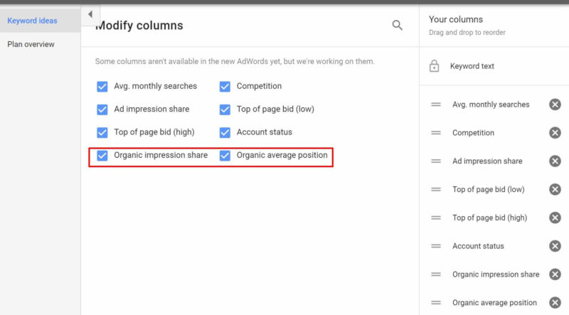 Adwords Keyword Planner New Columns