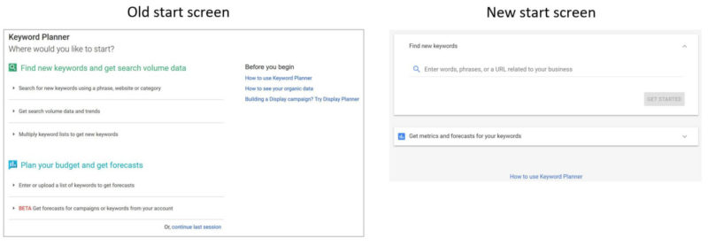 Adwords Keyword Planner New V Old Start Screen