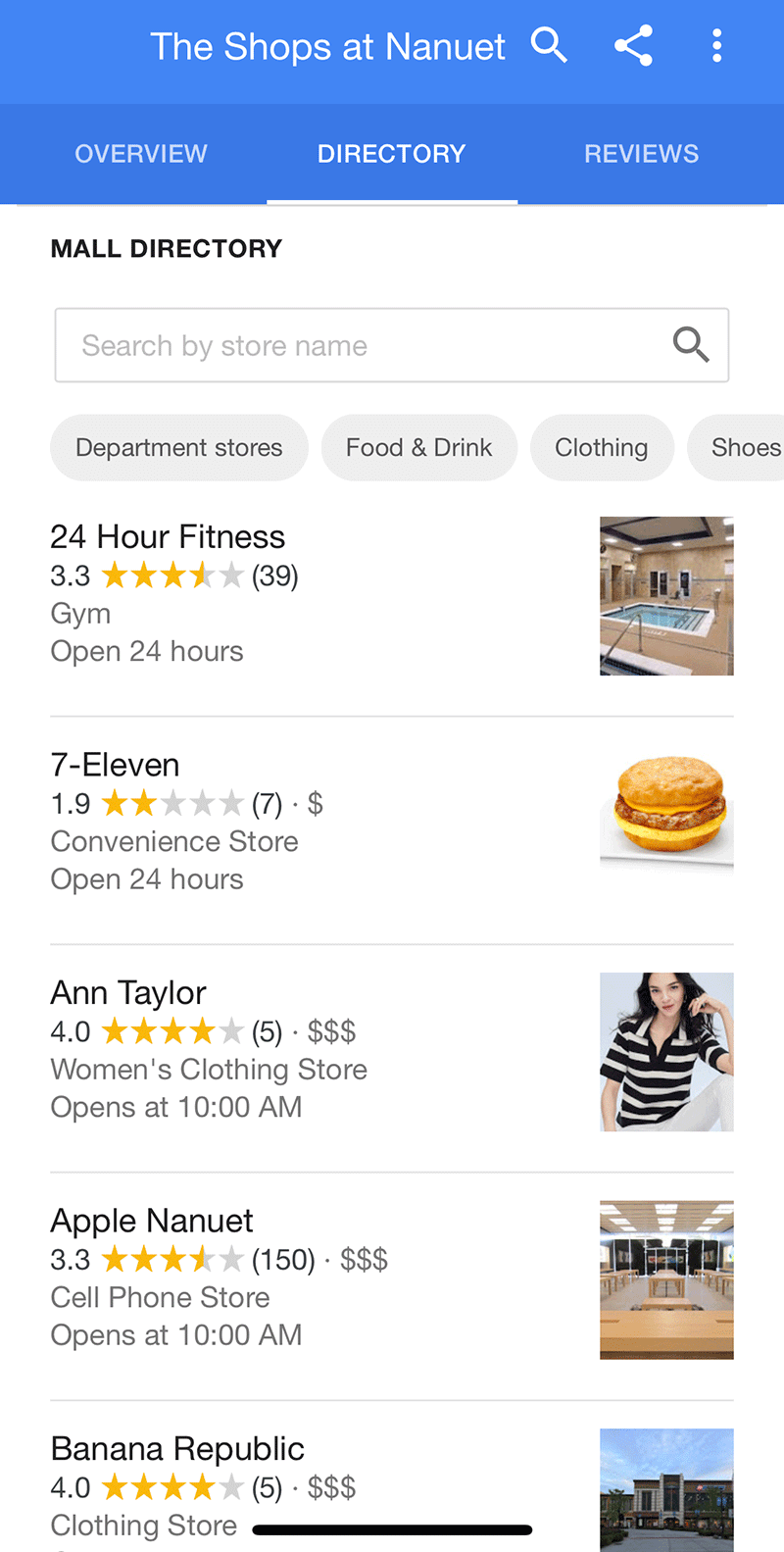 Google Maps adds mall directory search & browse in local panel