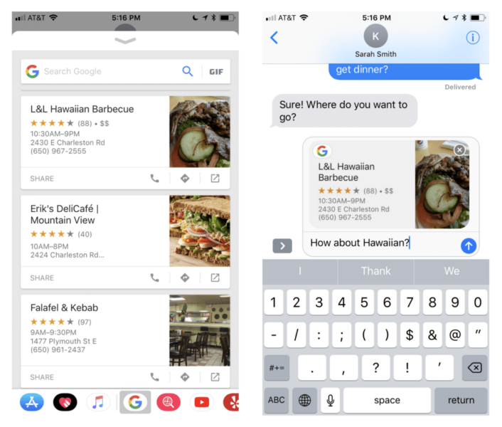 Imessage Extension Food Results