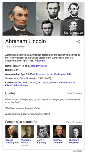 1 ABE LINCOLN CARD