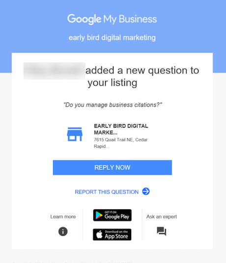 Google Email About Questions