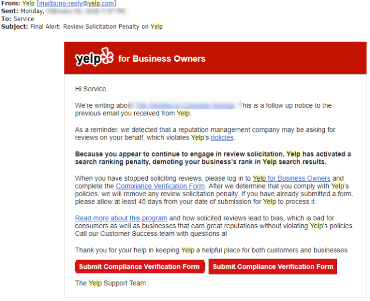 Yelp Solicitation Penalty 1