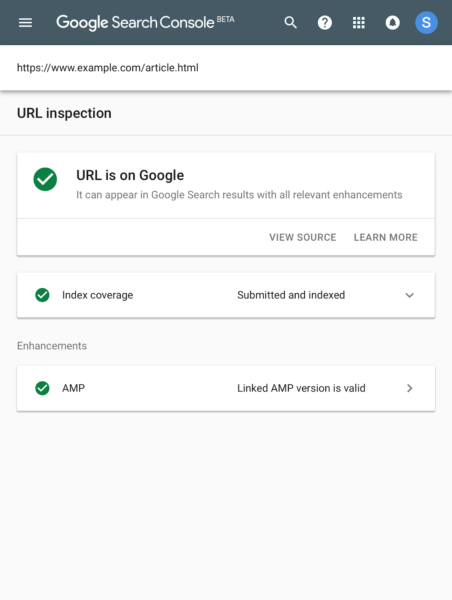 Google Url Inspection Tool