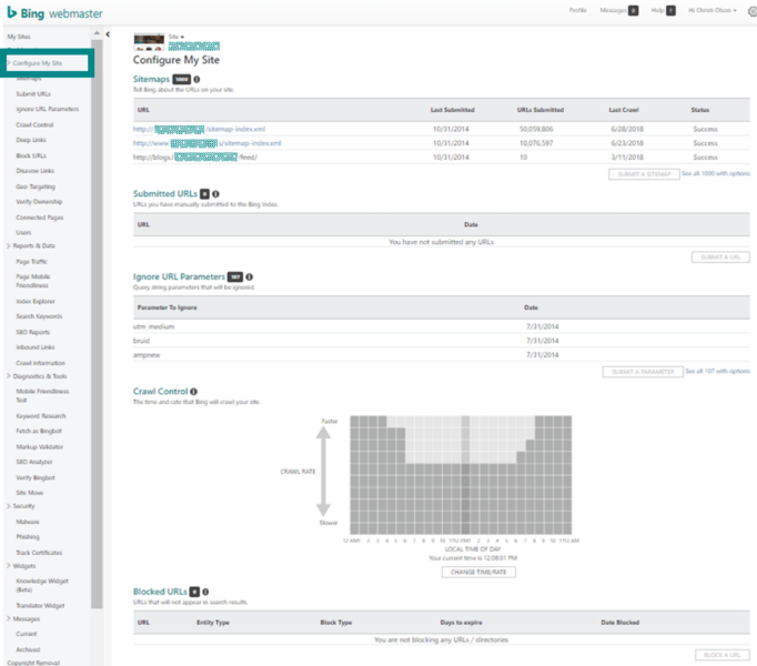 Bing Webmaster Tools Configure Site