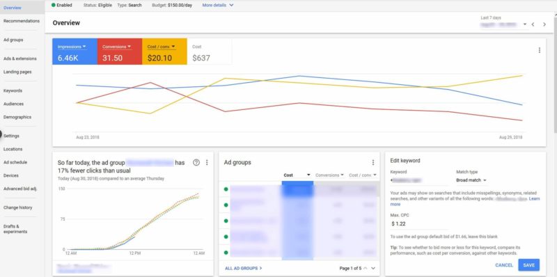 Google Ads Overview Page