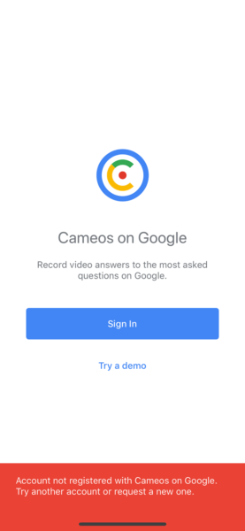 Google Cameo Not Registered