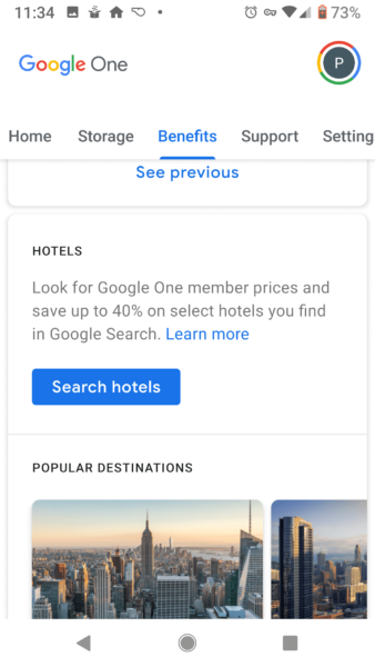 Google One Benefits Hotels