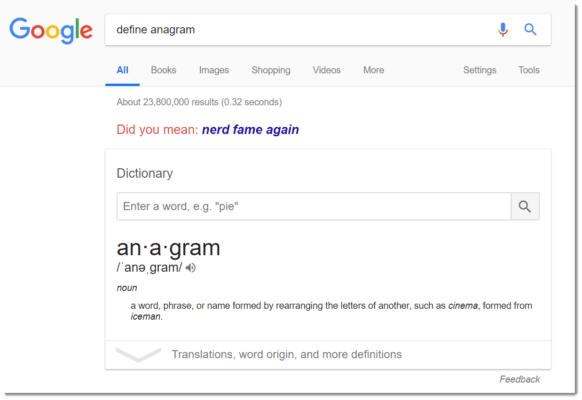 Google Easter egg: define anagram