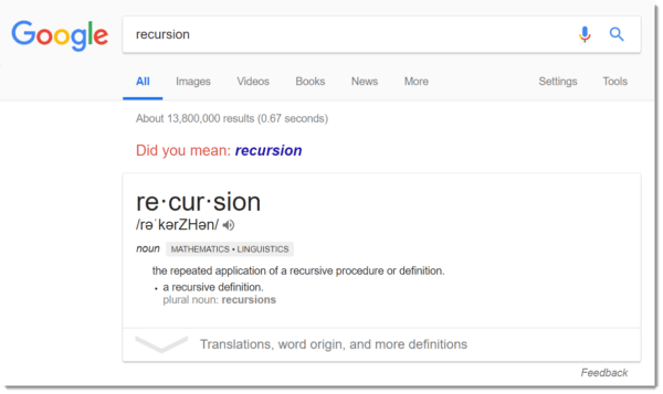 Google easter egg: recursion